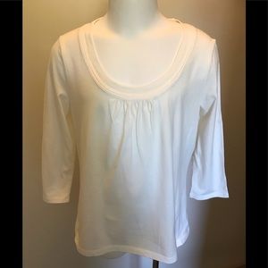 Liz Claiborne Petite Long Sleeve White Cotton Top, PL